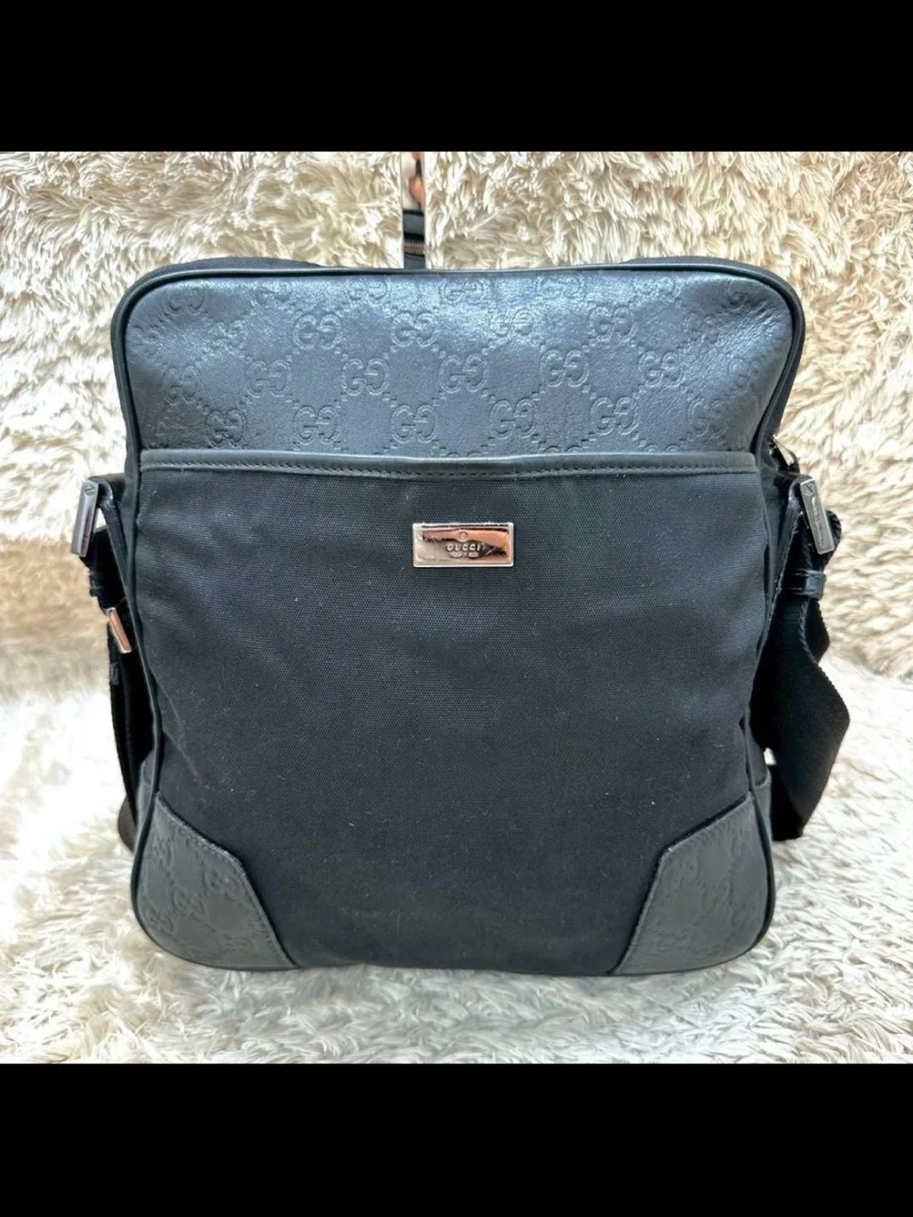 Gucci Black Nylon and Leather Messenger Bag